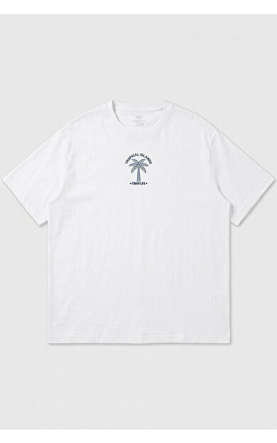 YENİ Beyaz Rahat Form Baskılı Battal Büyük Beden Kısa Kollu Erkek T-Shirt - 88473