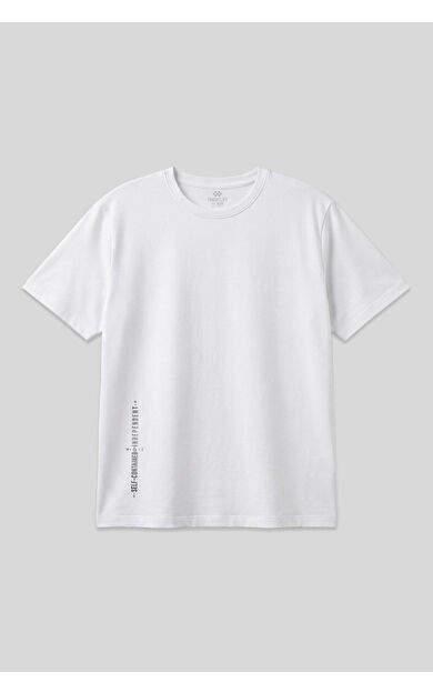 Beyaz Baskılı O Yaka Rahat Form Battal Büyük Beden Erkek T-Shirt - 88472
