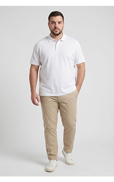 Beyaz Polo Yaka Büyük Beden Battal Erkek T-Shirt - 88511