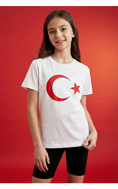 Beyaz Ay Yıldız Baskılı Unisex T-Shirt - 11333