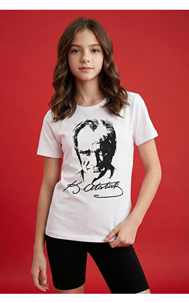 Beyaz Atatürk Baskılı Unisex Çocuk T-Shirt - 11332