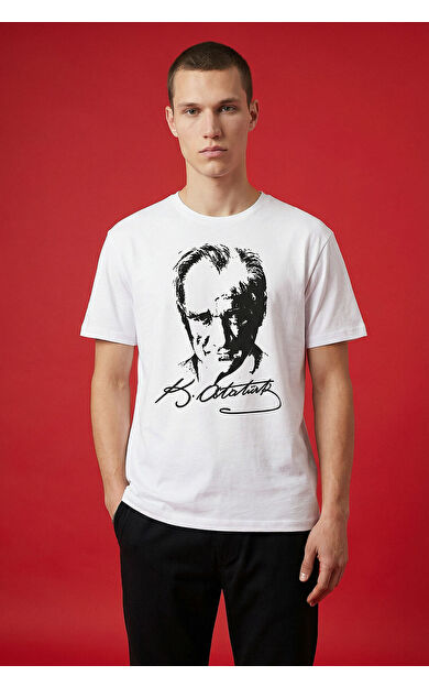 Beyaz Ay Yıldız Baskılı Unisex T-Shirt - 88510