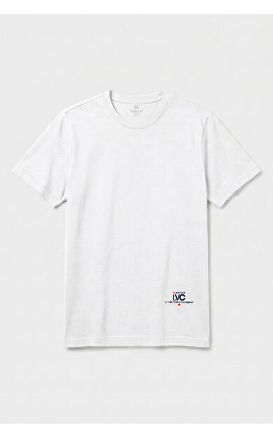YENİ Beyaz Standart Fit Baskılı Kısa Kollu T-Shirt - 88440