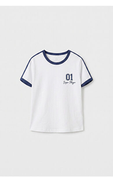 YENİ Beyaz Omuz Biye Detaylı Baskılı Kız Çocuk T-Shirt - 75181