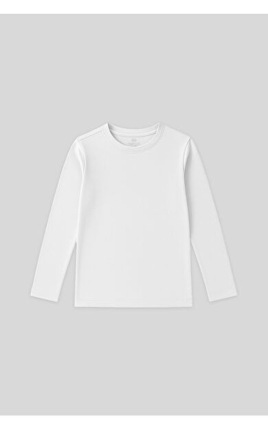 TommyLife Beyaz O Yaka Standart Fit Basic Uzun Kollu Unisex Çocuk T-Shirt - 11329