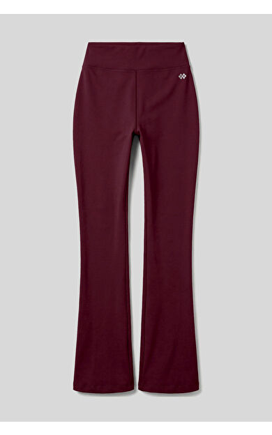 Bordo Esnek Yüksek Bel Spor Performans Kadın İspanyol Paça Kadın Tayt - 94686