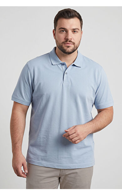 Buz Mavi Polo Yaka Büyük Beden Battal Erkek T-Shirt - 88511