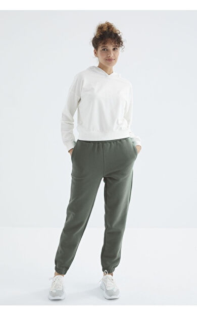 Çağla Yüksek Bel Şardonlu 3 İplik Pamuklu Basic Kadın Eşofman Alt - 94624