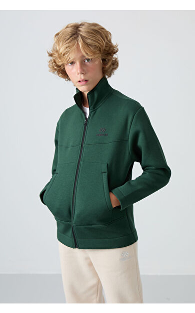 Çam Yeşil Pamuklu Kalın İçi Tüylü Yumuşak Dokulu Standart Fit Nakışlı Erkek Çocuk Sweatshirt - 11245