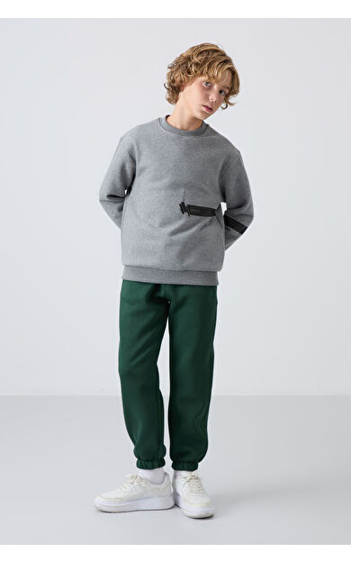 Çam Yeşil Pamuklu Kalın İçi Tüylü Standart Fit Baskılı Erkek Çocuk Eşofman Alt - 11225