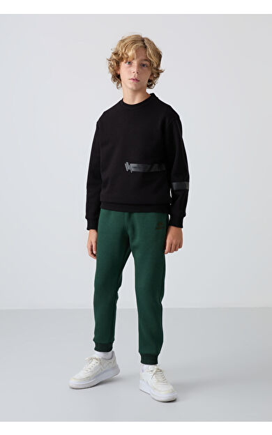 Çam Yeşil Pamuklu Kalın İçi Tüylü Standart Fit Nakışlı Erkek Çocuk Eşofman Alt - 11224