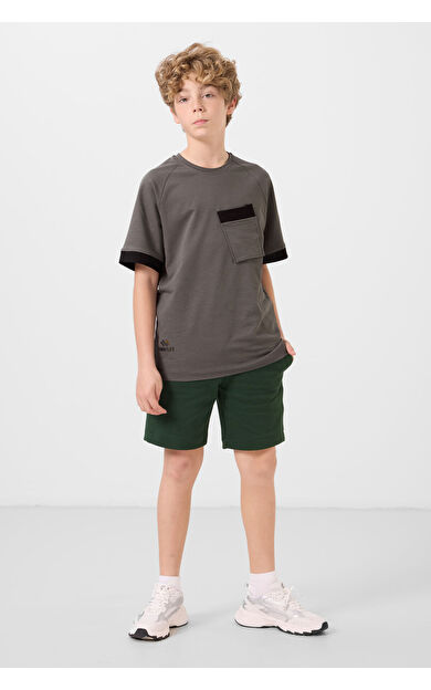 Çam Yeşili Pamuklu Yumuşak Dokulu Standart Fit Basic Erkek Çocuk Şort - 11293