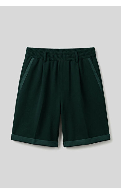 Çam Yeşil Oversize Fit Basic Kemer Detaylı Erkek Şort - 81285
