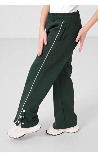 Çam Yeşili Geniş Paça Çıt Çıt Detaylı Kız Çocuk Palazzo Pantolon - 75199