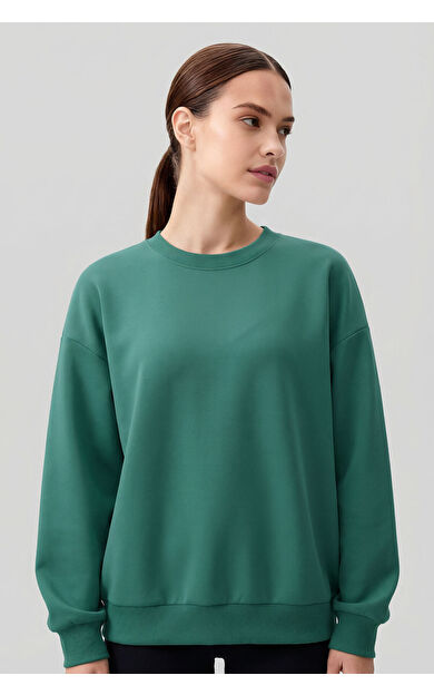 Deniz Yeşili Basic O Yaka Oversize Kadın Sweatshirt - 97053