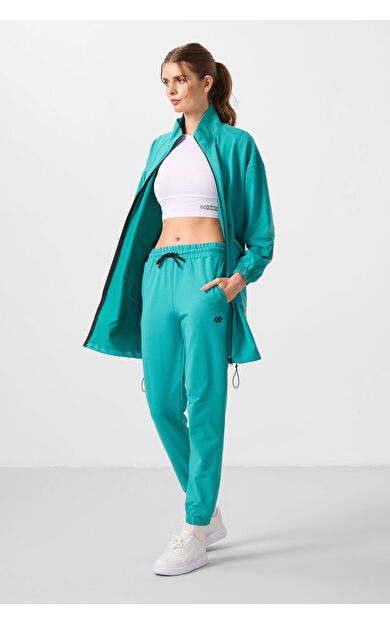 Deniz Yeşil Dik Yaka Fermuarlı Rahat Form Kadın Eşofman Tunik Takım - 95345