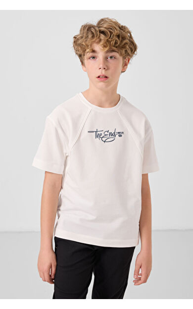 Ekru Pamuklu Yumuşak Dokulu Oversize Baskılı Erkek Çocuk T-Shirt - 11285