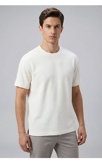 Ekru Rahat Form Esnek Nefes Alabilir Erkek T-Shirt - 88495