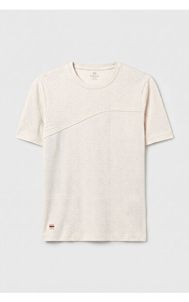 YENİ Ekru Rahat Form Yüzeyi Dokulu Ön Dikiş Detaylı Erkek T-Shirt - 88437