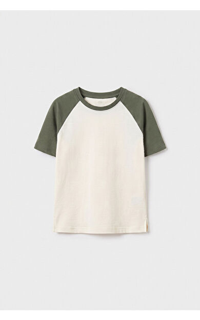 YENİ Ekru-Haki Standart Fit Reglan Kollu Kız Çocuk T-Shirt - 75180