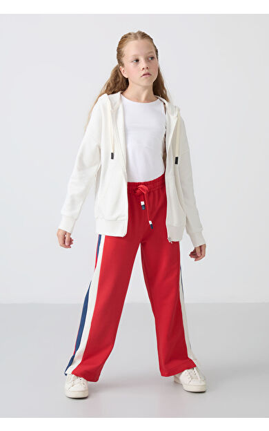 Ekru Pamuklu İçi Tüylü Yumuşak Dokulu Standart Fit Nakışlı Kız Çocuk Sweatshirt - 75149