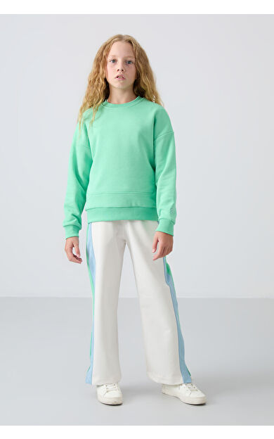 Ekru Yırtmaç Detaylı Cepli Geniş Paça Kız Çocuk Eşofman Alt - 75141