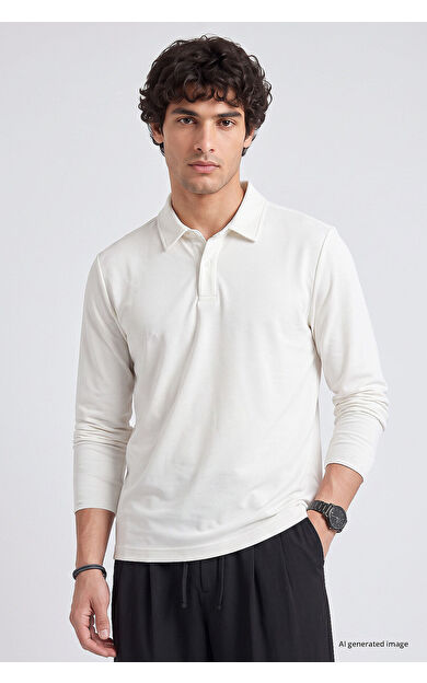 Yeni Ekru Rahat Form Basic Erkek Polo Yaka T-Shirt - 88512