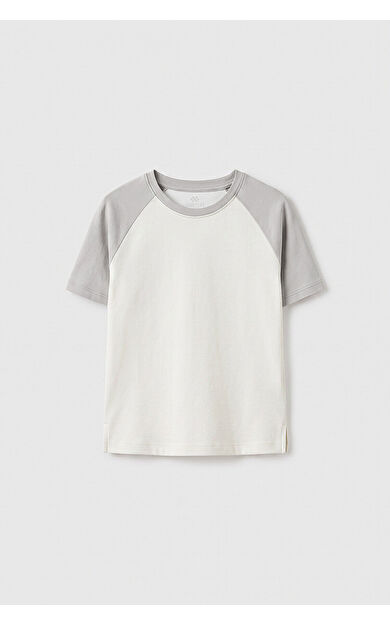 YENİ Ekru-Taş Standart Fit Reglan Kollu Kız Çocuk T-Shirt - 75180