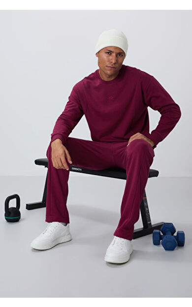 Erguvan Kompakt Pamuklu Kalın Pürüzsüz Dokulu O Yaka Comfort Fit Erkek Eşofman Takım -85263