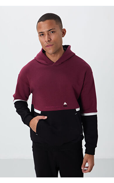 Erguvan Pamuklu Kalın İçi Tüylü Yumuşak Dokulu Comfort Fit Nakışlı Erkek Sweatshirt - 88417