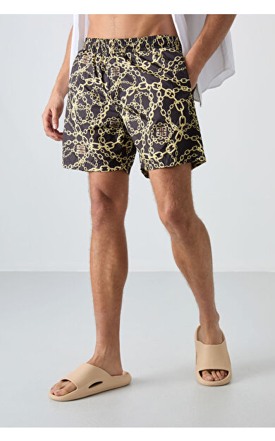 Zincir Desenli Hızlı Kuruyan Standart Fit Erkek Deniz Şortu - 81267