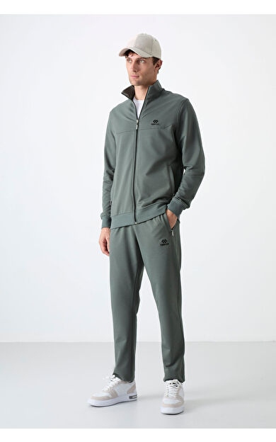 Haki Dik Yaka Fermuarlı Rahat Form Klasik Paça Erkek Eşofman Takım - 85072