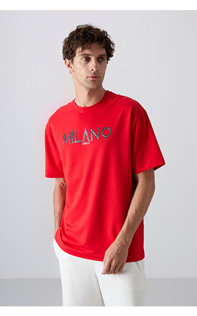 Fiesta Pamuklu Kalın Yumuşak Dokulu Oversize Fit Baskılı Erkek T-Shirt - 88345