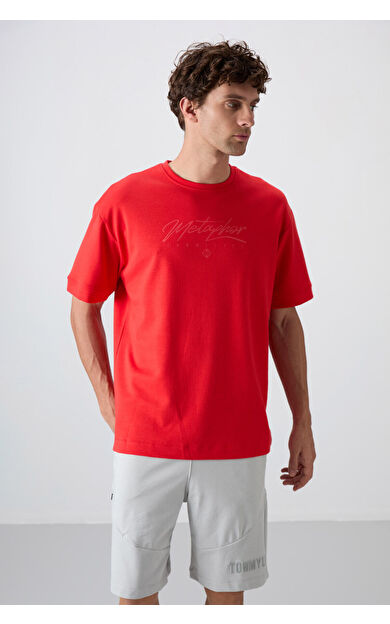Fiesta Pamuklu Kalın Yumuşak Dokulu Oversize Fit Baskılı Erkek T-Shirt - 88320