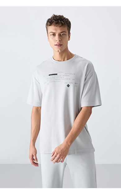 Taş Pamuklu Kalın Yumuşak Dokulu Oversize Fit Baskılı Erkek T-Shirt - 88326