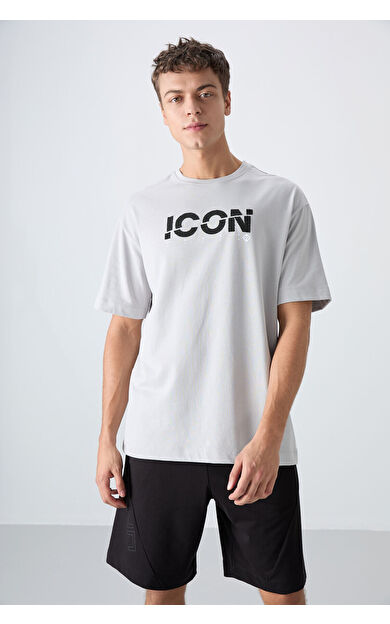 Taş Pamuklu Kalın Yumuşak Dokulu Oversize Fit Baskılı Erkek T-Shirt - 88331