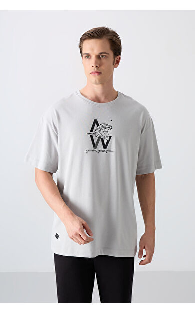 Taş Pamuklu Kalın Yumuşak Dokulu Oversize Fit Baskılı Erkek T-Shirt - 88332