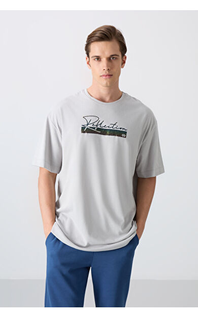 Taş Pamuklu Kalın Yumuşak Dokulu Oversize Fit Baskılı Erkek T-Shirt - 88334