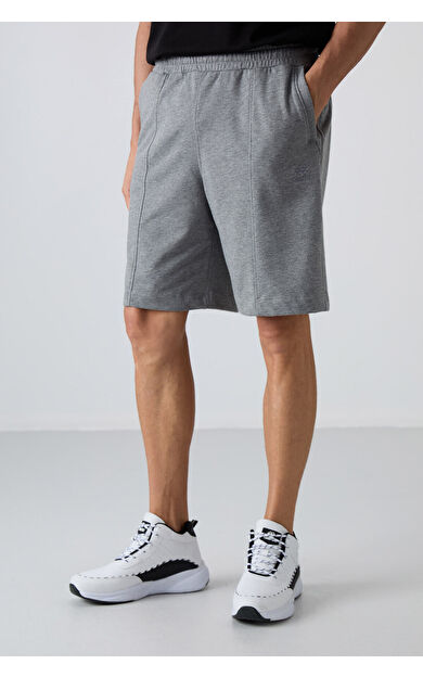 Gri Melanj Pamuklu Kalın Yumuşak Dokulu Comfort Fit Basic Erkek Şort - 81261