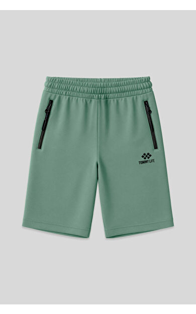 Açık Yeşil Gizli Fermuar Arka Cepli Bağcıklı Standart Kalıp Erkek Şort - 81136