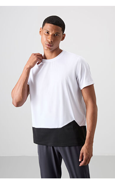 Beyaz Nefes Alan Dokulu İnce Esnek Standart Fit Erkek Performans T-Shirt - 88383