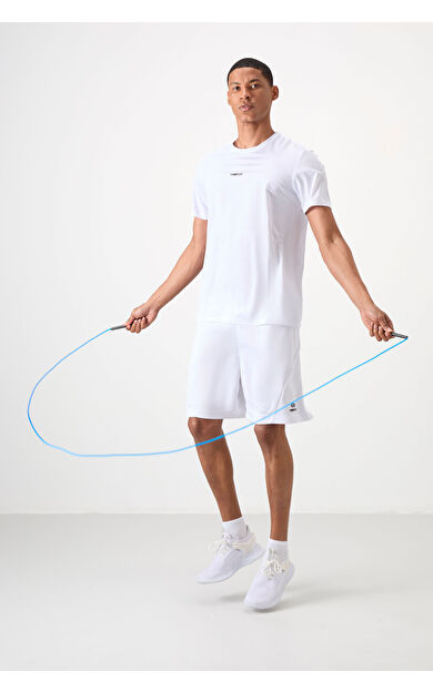 Beyaz Nefes Alan Dokulu İnce Esnek Standart Fit Erkek Performans T-Shirt - 88384