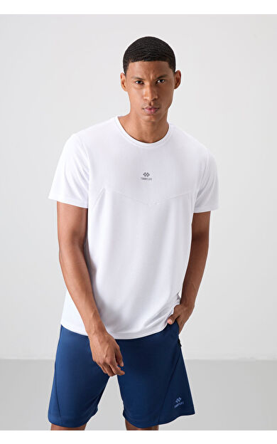 Beyaz Nefes Alan Dokulu İnce Esnek Standart Fit Erkek Performans T-Shirt - 88391