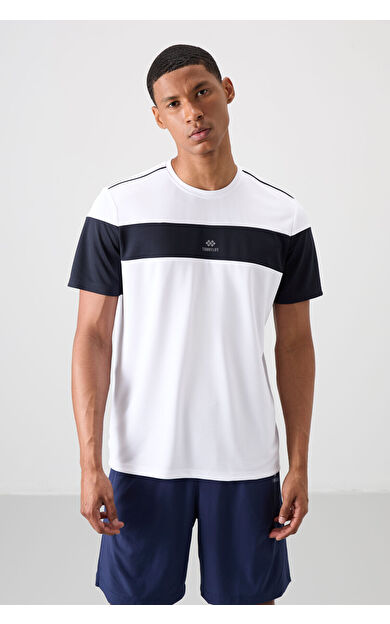 Beyaz Nefes Alan Dokulu İnce Esnek Standart Fit Erkek Performans T-Shirt - 88396