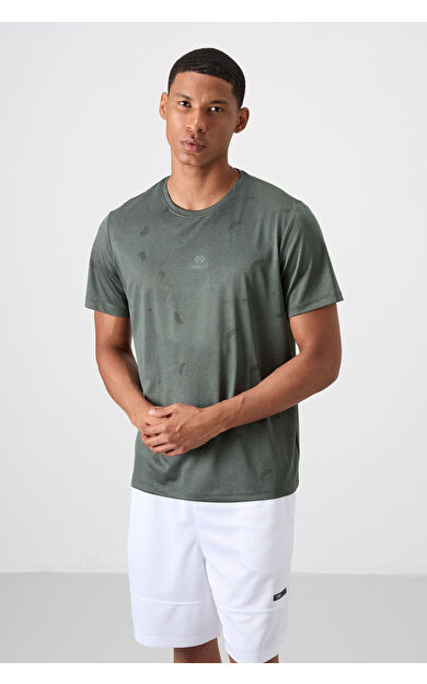 Haki Nefes Alan Jakarlı İnce Esnek Standart Fit Erkek Performans T-Shirt - 88397