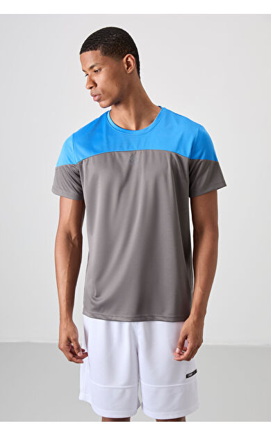 Koyu Gri Nefes Alan Dokulu İnce Esnek Standart Fit Erkek Performans T-Shirt - 88386