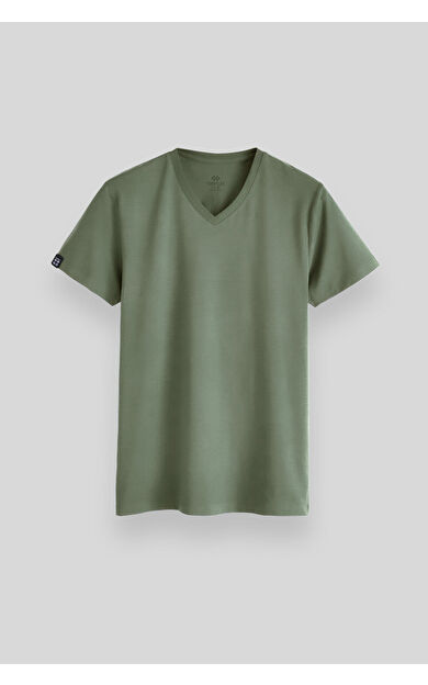 Açık Yeşil Basic Kısa Kol Standart Kalıp V Yaka Erkek T-Shirt - 87912
