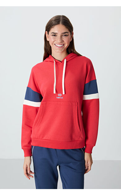 Fiesta Kompakt Pamuklu Kalın Pürüzsüz Dokulu Kapüşonlu Oversize Fit Kadın Sweatshirt - 97290