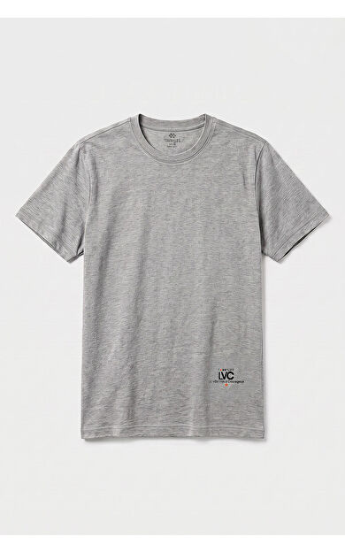 YENİ Gri Melanj Standart Fit Baskılı Kısa Kollu Erkek T-Shirt - 88440