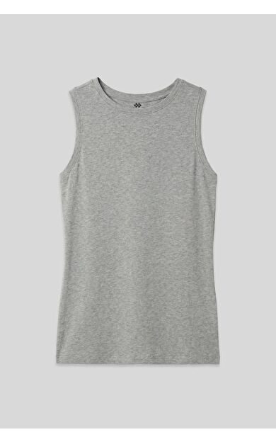 Gri Melanj Slim Fit Basic O Yaka Sıfır Kol Kadın Atlet - 97313